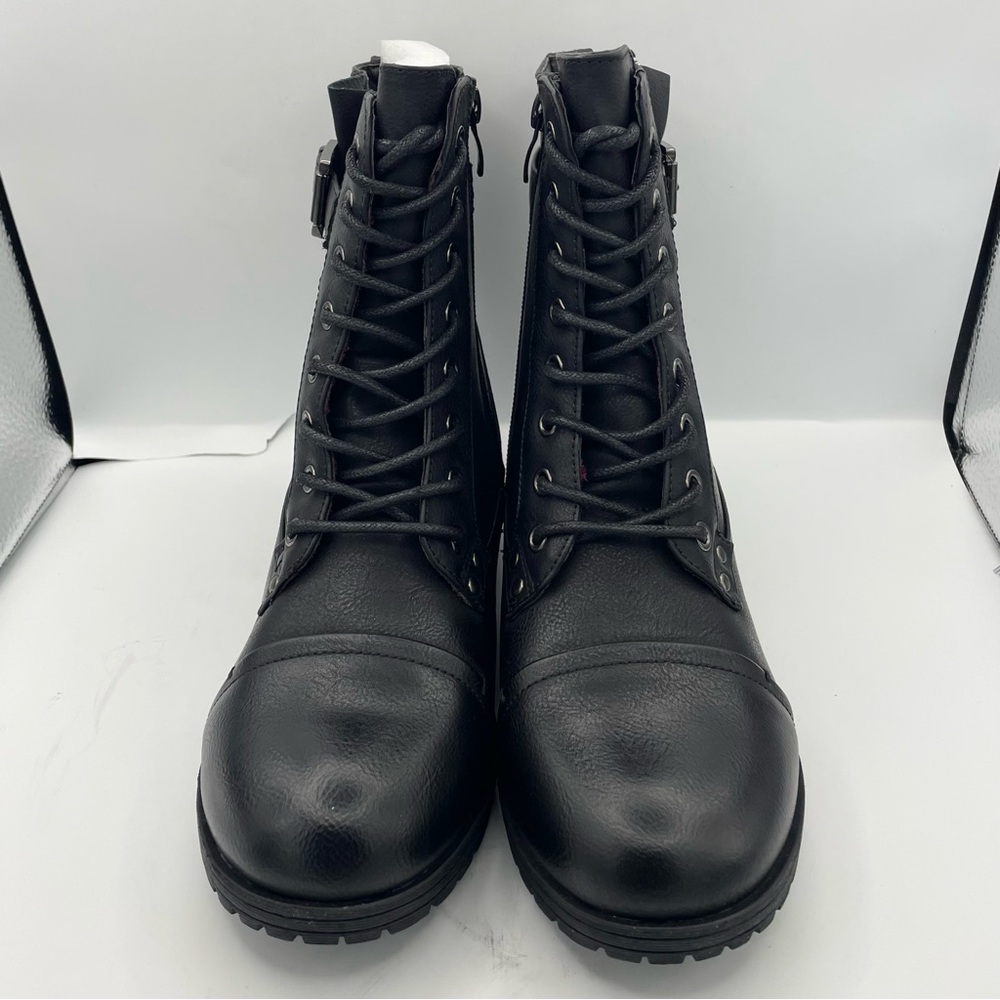 Id Required lace-up black stylish combat moto boots buckle detail women’s Size 7 - Picture 7 of 12
